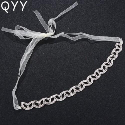 QYY Full Austria Bridal Headband Hair Jewelry Women Rhinestone R Gold Hair Chain Headpieces Accessories Wedding Tiara for women