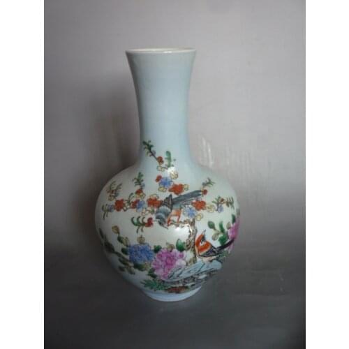 Rare Daoguang (1782-1850) famille rose Flower Bird porcelain vase, best collection& adornment, Free shipping