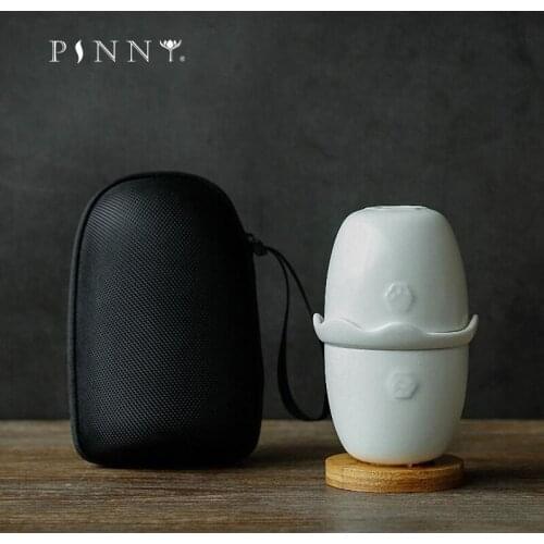 PINNY 4 Piece Set Travel Pigmented Tea Set With Bag Two Teacup With Coaster White Porcelain Portable Tea Set The Carry Drinkware