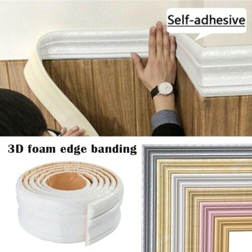 3D Self-adhesive Foam Baseboard Wall Sticker Embossed Waistline Floor Corner Line Skirting Board Stickers Household QJY9