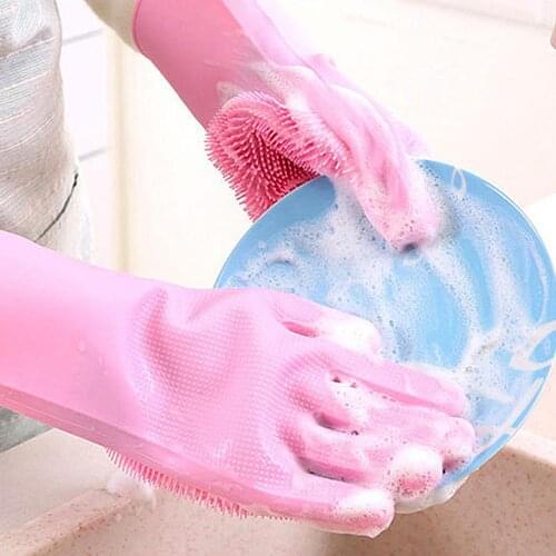 Meijuner Silicone Dishes Washing Gloves Kitchen Cleaning Waterproof Cleaning Scrubber Dish Washing Sponge Rubber for Dishes