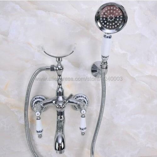 Bathtub Faucets Wall Mounted Chrome Brass Bathtub Faucet With Hand Shower Bathroom Bath Shower Faucets Kna243