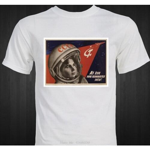 Soviet Space Program Propaganda Valentina Tereshkova female astronaut T-shirt MenS Short Sleeve O-Neck Cotton top tees
