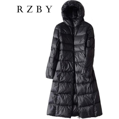Light Down Jackets Women 90% White Duck Down Long Doudoune Femme Oversize Pockets Chaquetas De Mujer Warm Puffer Jacket RZBY145