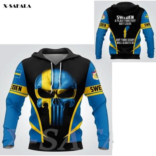 Sweden National Emblem Skull Country Map Flag 3D All Printed Hoodie Man Women Harajuku Zipper Pullover Sweatshirt Jacket