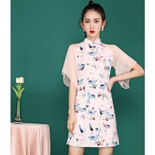 Traditional Chinese Clothing Women Retro Cheongsam Girl Japanese Harajuku Style Vintage Printed Party Qipao Dress Daily Dress