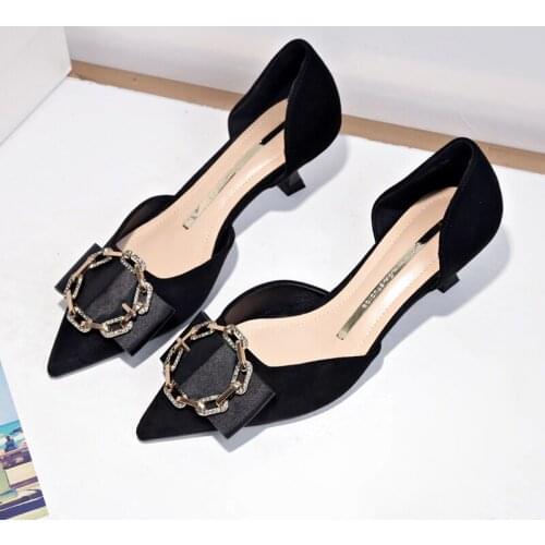 Women Shoes Woman Pumps Spring New Pointed Toe Casual Shoes Metal Square Buckle Sexy Ladies Shoes Female High Heels W32-47