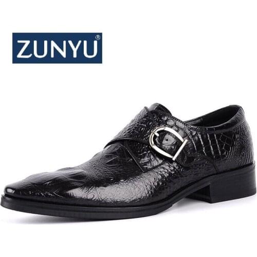 ZUNYU New New Men Leather Crocodile Shoes Classic Business Casual Shoes Fashion Handmade Dress Flats Shoes Oxfords Mens Dress S