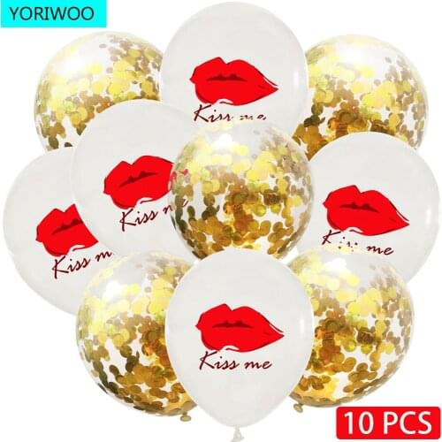YORIWOO 10pcs Valentines Day Latex Balloons Confetti Kiss Me Wedding Ornament Theme Party Decorations Lips Ballon Mariage DIY