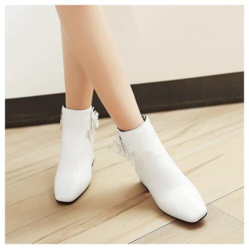 Oversized -17 boots women shoes ankle boots for women ladies boots Flower trim side zipper
