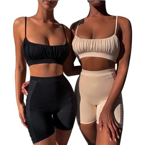 Fashion Sexy Bodycon Two Piece Set Women Crop Top Pants Solid Sleeveless Tracksuit Set Female Summer Party Midi Outfit