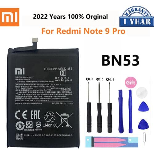100% Original Xiao Mi BN53 5020mAh Phone Battery For Xiaomi Redmi Note 9 Pro Note9 Pro Replacement Batteries Bateria