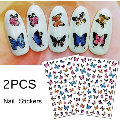 2 sheets Adhesive Nail Art Decoration Sticker Flower Butterfly Design Decals New Arrivals