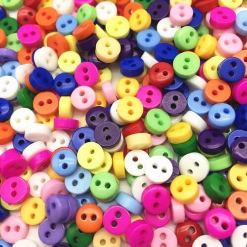 250pcs Bright Mixed Mini Resin Round Buttons For Dolls Soft Toys Clothes 6mm Tiny Sewing 2 Holes Accessories