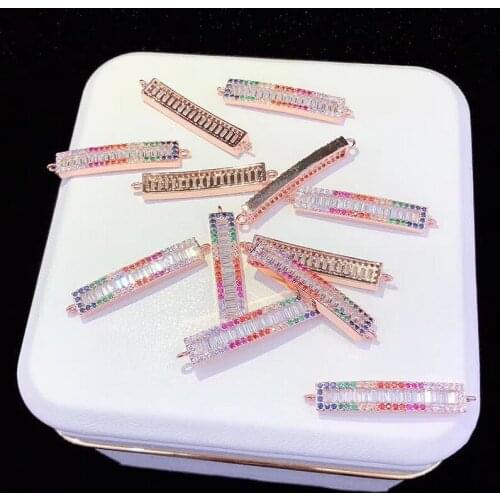 6PCS ZYZ-B9858 Bar Shape CZ Micro Pave Crystal Connector Beads, Rainbow Zircons Pave CZ Rectangle Bar Connector Bracelet