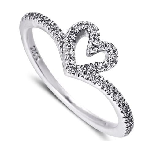 925 Sterling Silver Jewelry Sparkling Wishbone Heart Rings for Women 2021 Valentines Wedding Ring Gift For Friends Wholesale