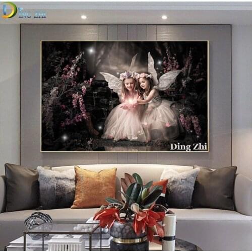 Diamond painting Decor Poster Flower Fairy Angel Little Girl 5D Diy Full Square Round Drill Mosaic Embroidery Cross Stitch Kit