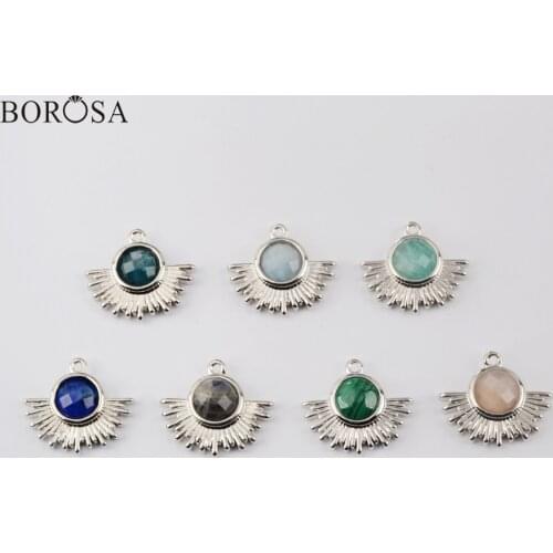 BOROSA Natural Gems Stones Pendant Necklace Silver Color Natural Stone Pendant Beads for Jewelry Making for Earrings WX1532