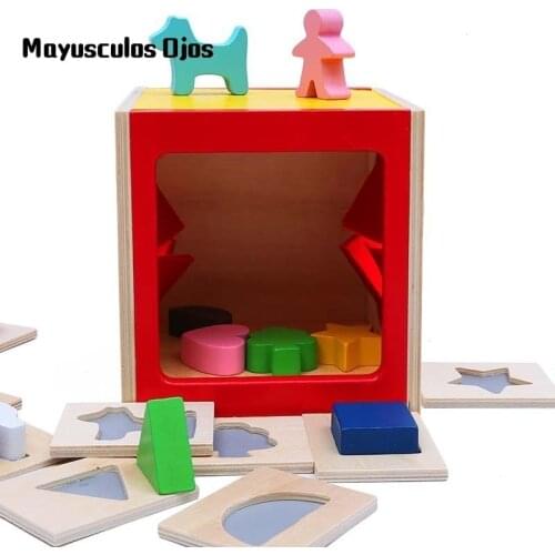 ZH 1Set Wooden Shape Cognitive Box Baby Hand Brain Matching Shape Matching Puzzle Enlightenment Toy