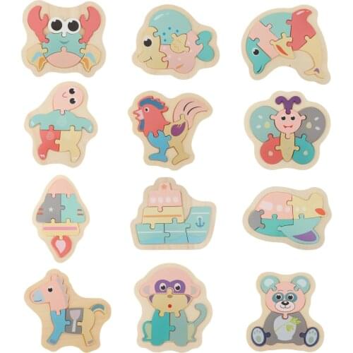 Kids Wooden Puzzle Toys Early Educational Puzzle Cognitive Animal Bright Color Jigsaw Puzzle