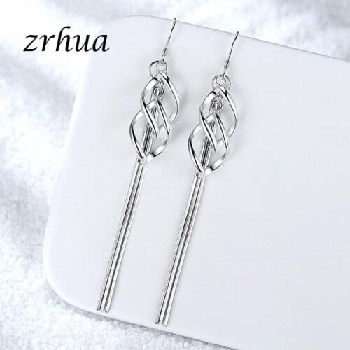 ZRHUA 925 Sterling Silver Long Tassel Earrings Elegant Women Drop Wedding Jewelry Gold/Silver Color Christmas Gifts