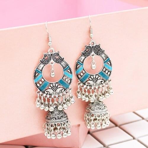 Egypt Vintage Silver Color Jhumka Bells Beads Tassel Statement Earrings for Women Turkish Tribal Gypsy Indian Jewelry Party