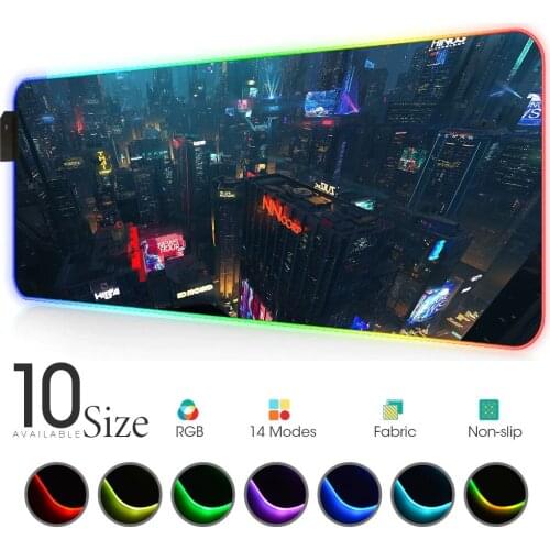 City Neon RGB Mouse Pad Black LED MousePad Large Desk Mats PC Desk Play Mat with Backlit Gaming Accessories for Bears Pc