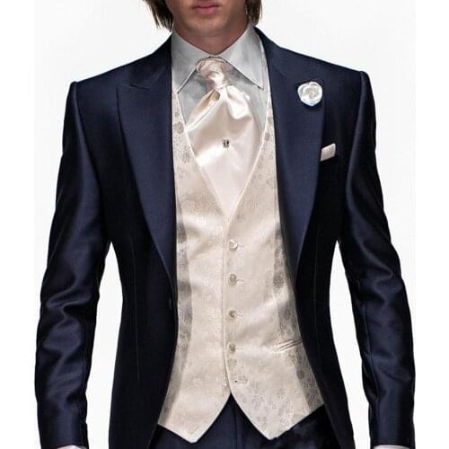 HOT Peak Lapel Royal Blue Tailcoat Slim Fit Groom Tuxedos Mens Wedding Suits Prom Clothing men suit (Jacket+pants+tie+vest)