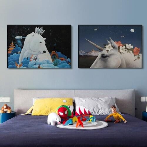 Cute Cartoon Animal Painting Picture Bear n Unicorn Poster and Prints Nordic Wall Art Canvas for Living Room Home Decoration