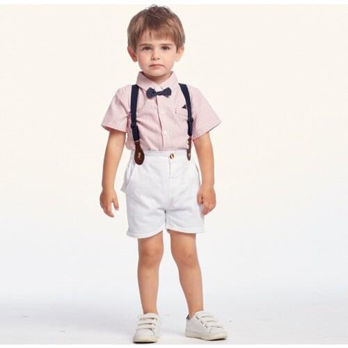 Summer Baby Boy Clothing Sets Tie Shirt+ Pants 2Pcs Kids Suit Wedding Birthday Children Outfits