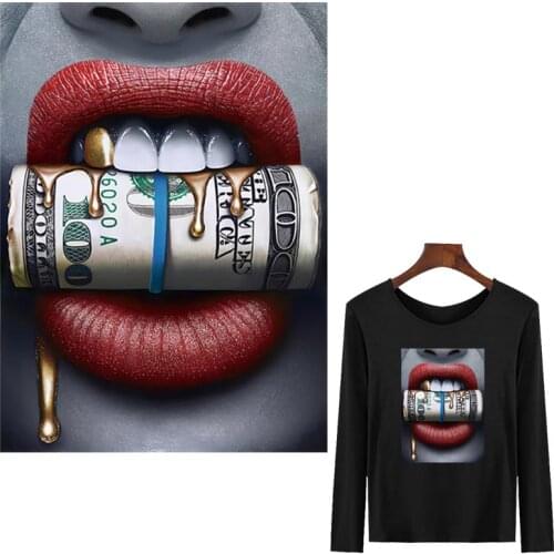Creative Girl Lips Patches On Clothes Transfer Paper Diy Heat Press Hoodie Tops Hot Tear Thermal Patches Clothing