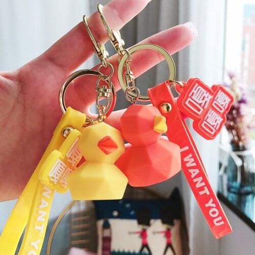 Creative Cartoon Geometric Faceted Cute Duck Keychain Personality Trend Nordic Car Key Chain Bag Ornaments