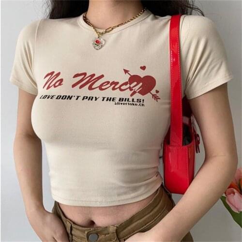 Crop Tops Tees Simple Style Popular Slim T-shirt Female Students Short-Sleeved High-Waist Womens Clothing 2021 Summer