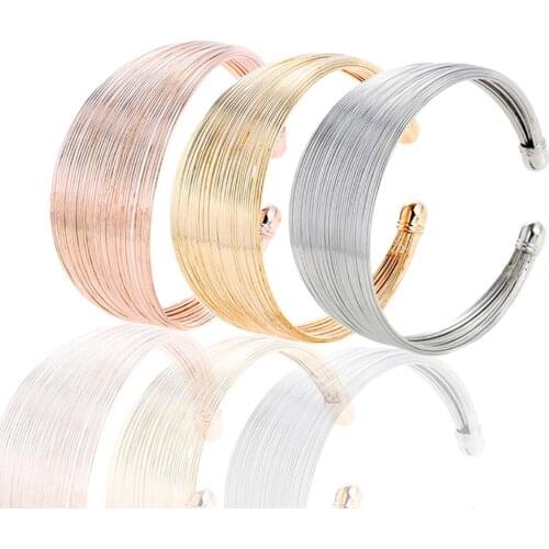 Hot!!! Women Multi Wire Circle Opening Bangle Adjustable Cuff Bracelet