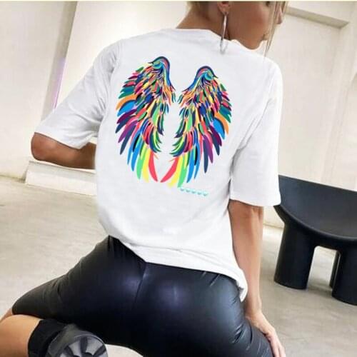 Fashion Angel Wings T-shirt Woman Causal Tops Novelty Half Sleeve O-neck T Shirt New Summer Loose Sexy T Shirt