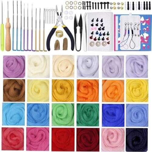 Nonvor 24 Colors DIY Needle Wool Fibre Felting Tool Kit Roving Yarn Needles Foam Mat Craft Supplies Homemade