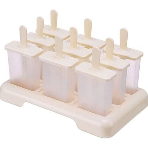 9 Ice Popsicle Mold Set Reusable Ice Cream Mould with Stick and Lid Creative Kitchen Ice Cream Making Tool (Beige)