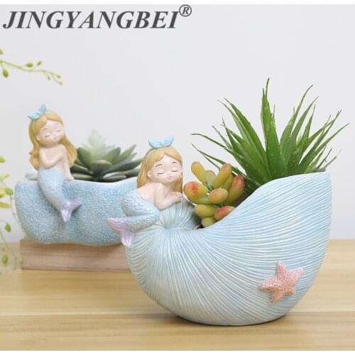 2019 NEW Resin vase Sea Shell Cartoon fairy Succulent Plants Planter Pot Bonsai Cactus Flower Pot Home Decoration Craft