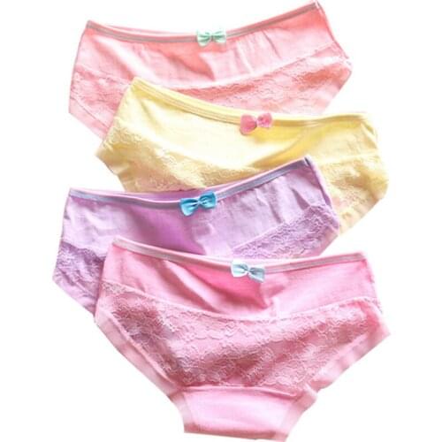 New Arrived 3Pcs/Lot Girl Panties Underwear Lace Briefs Cotton Lingerie Soft Comfortable Bowknot Cartoon Panty Wholesale T816-3