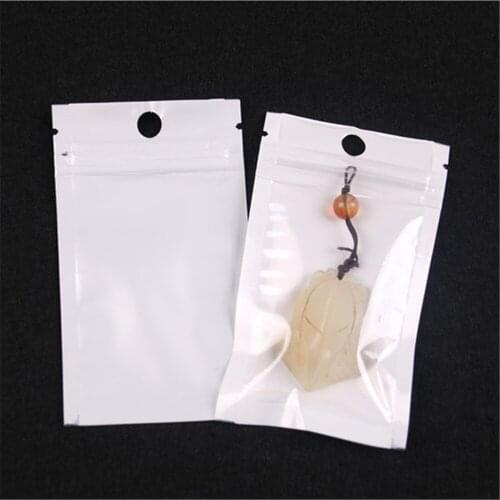 Wholesale 20pcs/lot 6*10cm White Plastic Small Jewelry Ziplock Bag Translucent OPP Compound Packaging Bags With Hang Hole