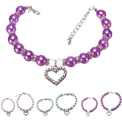 Pet Collar Fake Pearl Heart Decor Dog Collar Pet Necklace Collar for Dogs Cats Photo Props Pet Products Dog Collar Pet Supplier