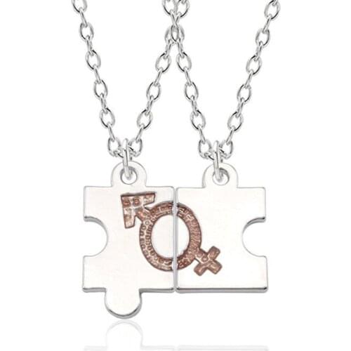 2 Pcs Couple Necklace Irregular Geometry Enamel Gender Symbol Necklaces Pendants Women Men Jewelry Gifts For Lovers Colar