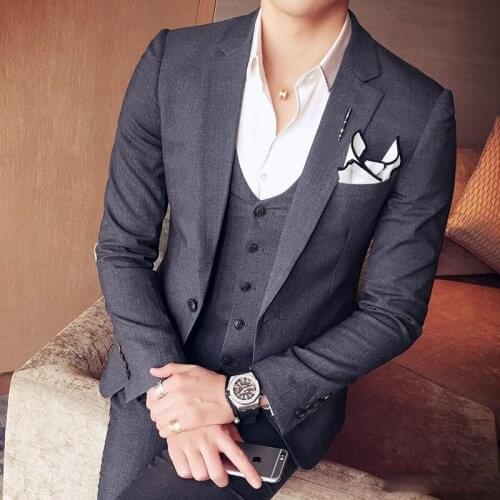 Slim Fit Wedding Tuxedos Grey Green Groomsmen Formal Wear Custom Made Best Man Wear Wedding Suits For Men (Jacket+Pants+Vest)