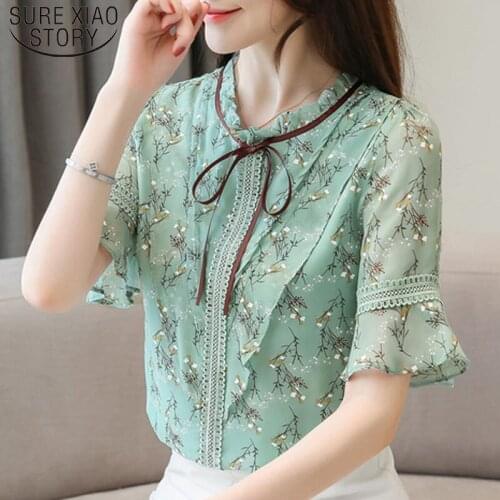 Plus Size Women Tops Blusas Mujer De Moda 2021 Ladies Tops Blouse for Women Print Chiffon Blouse Shirts Women Short 4564 50