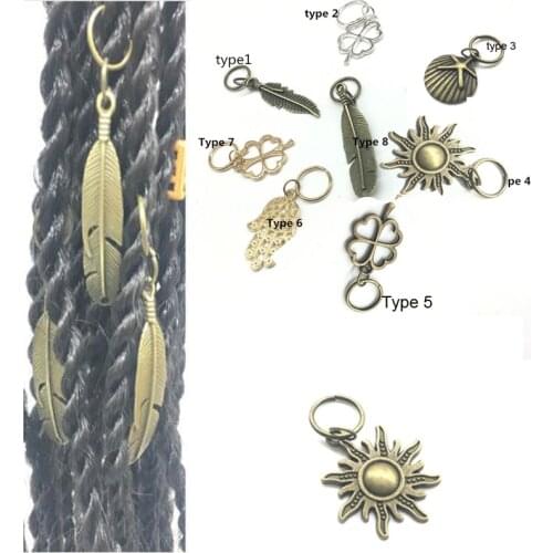 5Pcs Silver & Gold Plated Adjustable Hair Braid Dread Dreadlock Beads Clips Cuff Leaf Star Feather Braiding Hair Beads