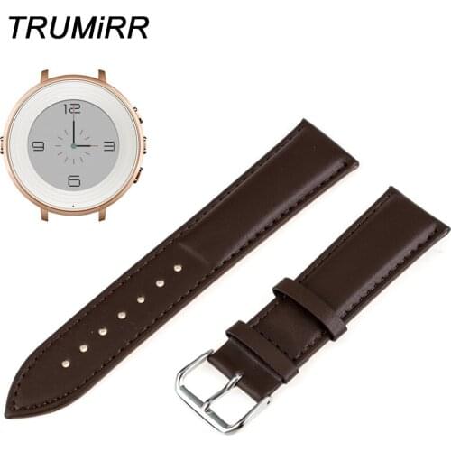 Genuine Leather Watchband for Pebble Time Round 14mm Womens Smart Watch Band Plain Strap Wrist Belt Bracelet Black Brown + Tool