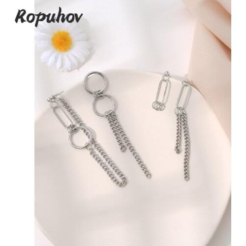 Ropuhov 2021 925 Silver New Woman Jewelry Needle Simple Hip Hop Punk Metal Geometric Tassel Chain Street Fashion Earrings