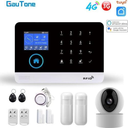 GauTone PG103 Tuya 4G 3G Alarm System GSM Home Security With IP Camera Wireless Solar Siren Support Alexa Smart Life