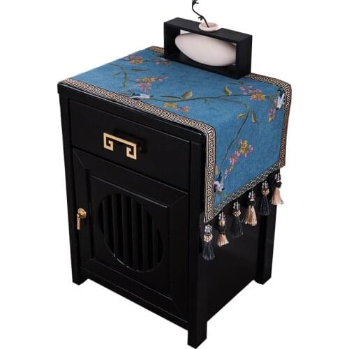Custom Fine Embroidery Flower Birds Dust Covering Cloth Cotton Linen Shoe Cabinet Bedside table Cover Living room Tablecloth