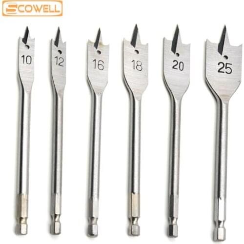 30% Off Wood Working Spade Drill Bit 6pcs/set 10mm-25mm Steel Hex Shank Flat Drill Set Woodworking Spade Drill Bits DIY Tools